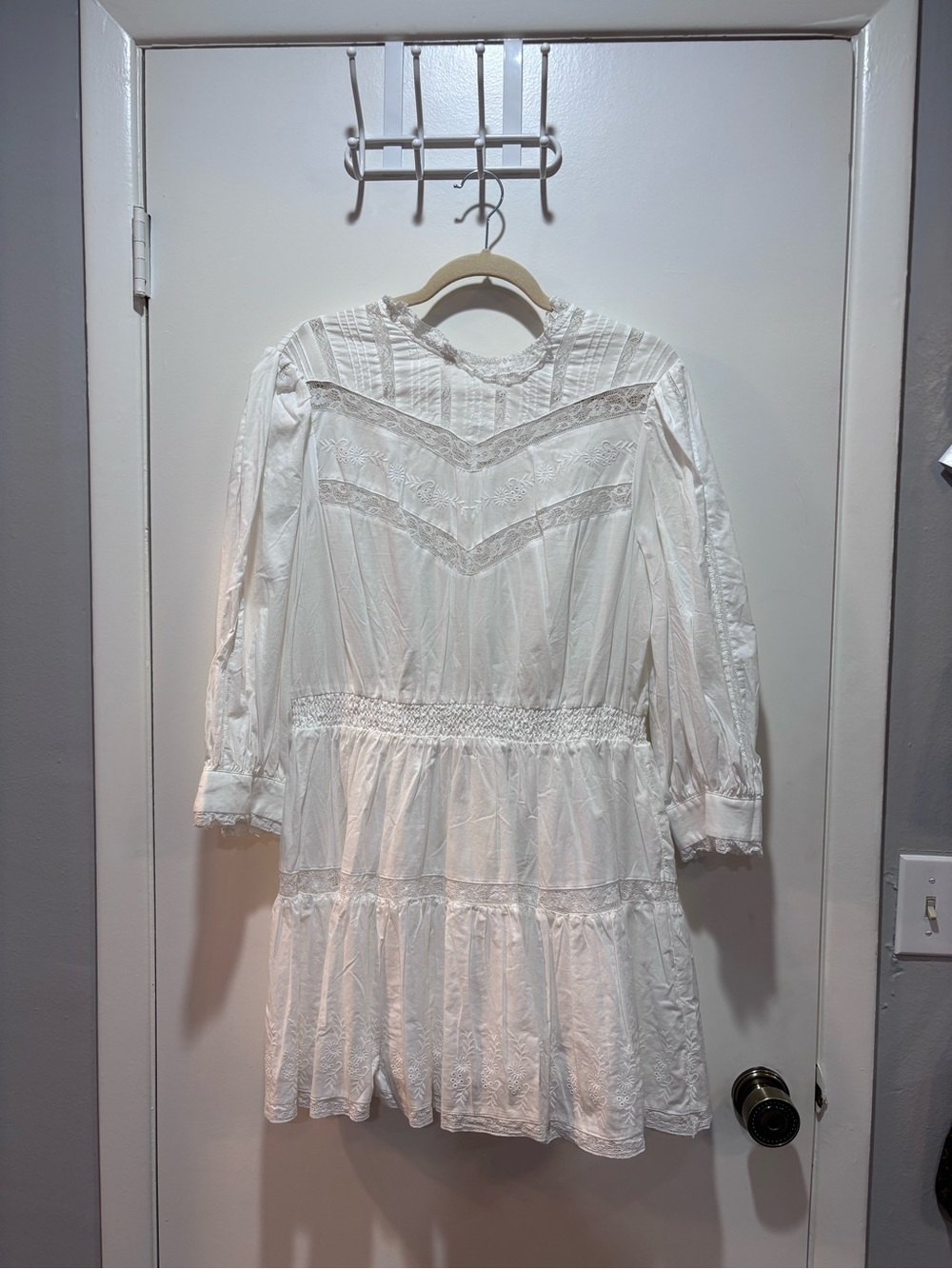 Love Shack Fancy White Cotton Lace Tiered Mini Dress